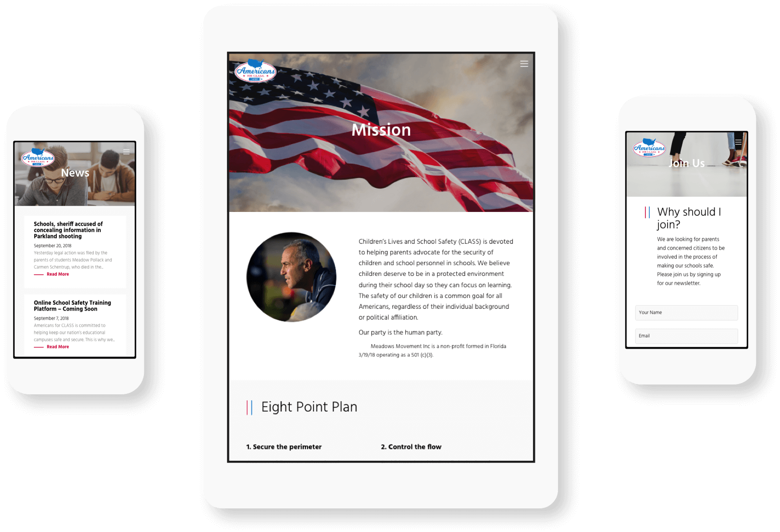 Americans for Class website seen on Mobile devices