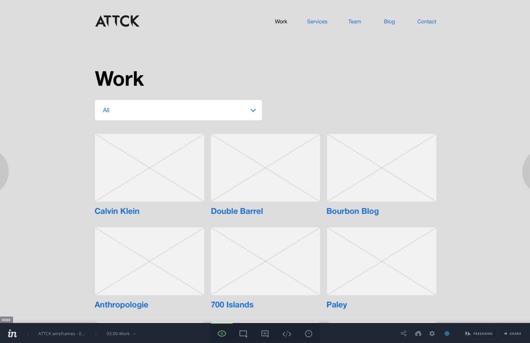 Wireframe of ATTCK.com's work page