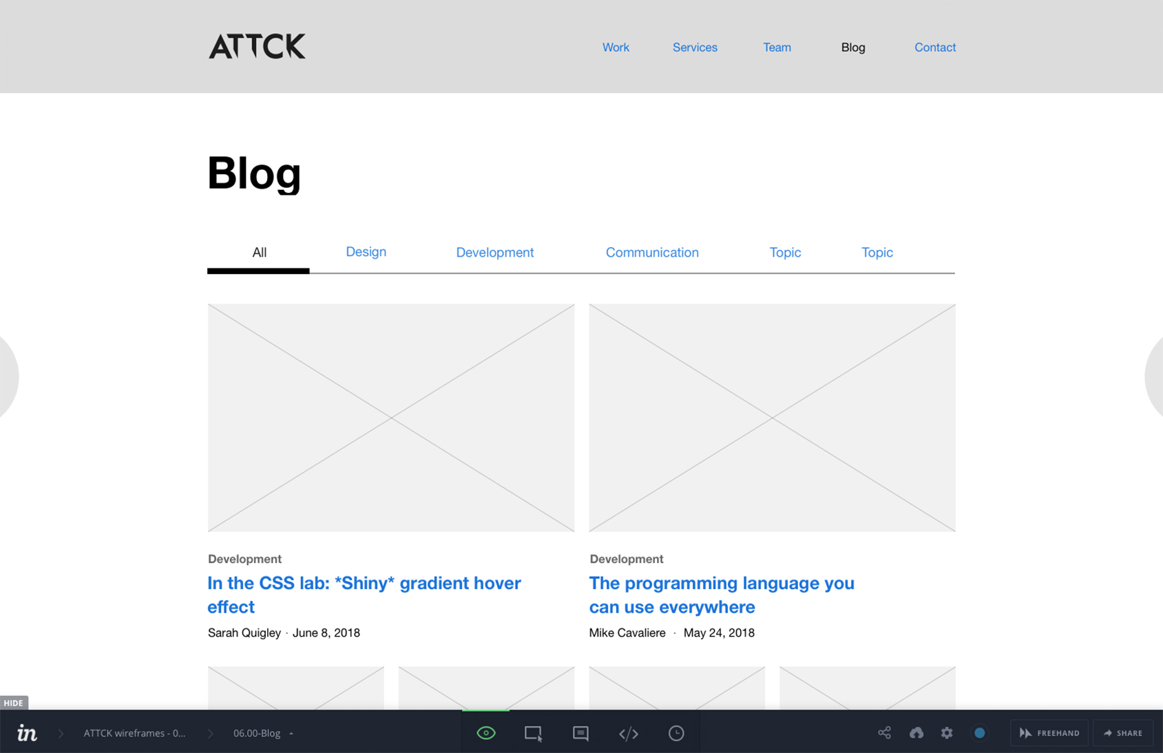 wireframe of ATTCK.com's blog page